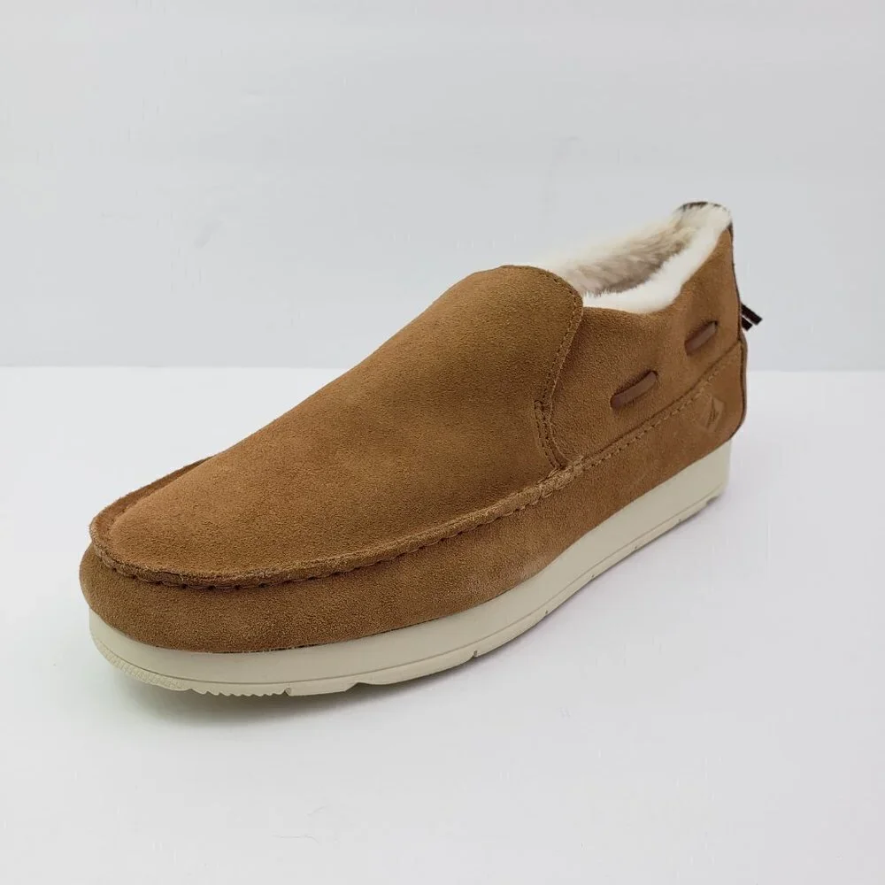 NEW Sperry Moc Sider WR Mens Size 9 Tan Suede Comfort Lined Shoes STS23726